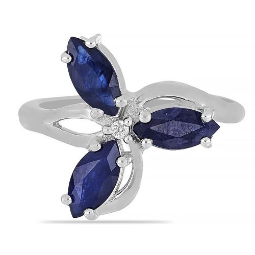 925 SILVER AUSTRALIAN BLUE SAPPHIRE GEMSTONE FLOWER RING